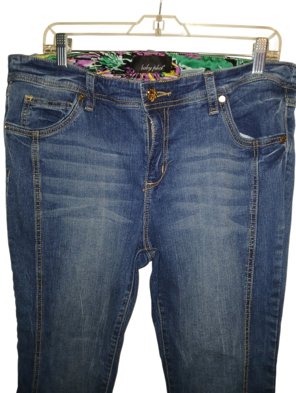 Baby Phat Dark Blue Denim Ankle Jeans with Colorful Waistband